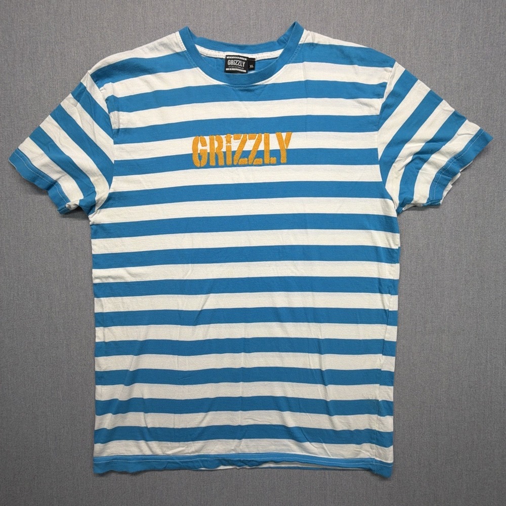 Grizzly Griptape Logo Mens XL Blue White Striped Skateboard Men